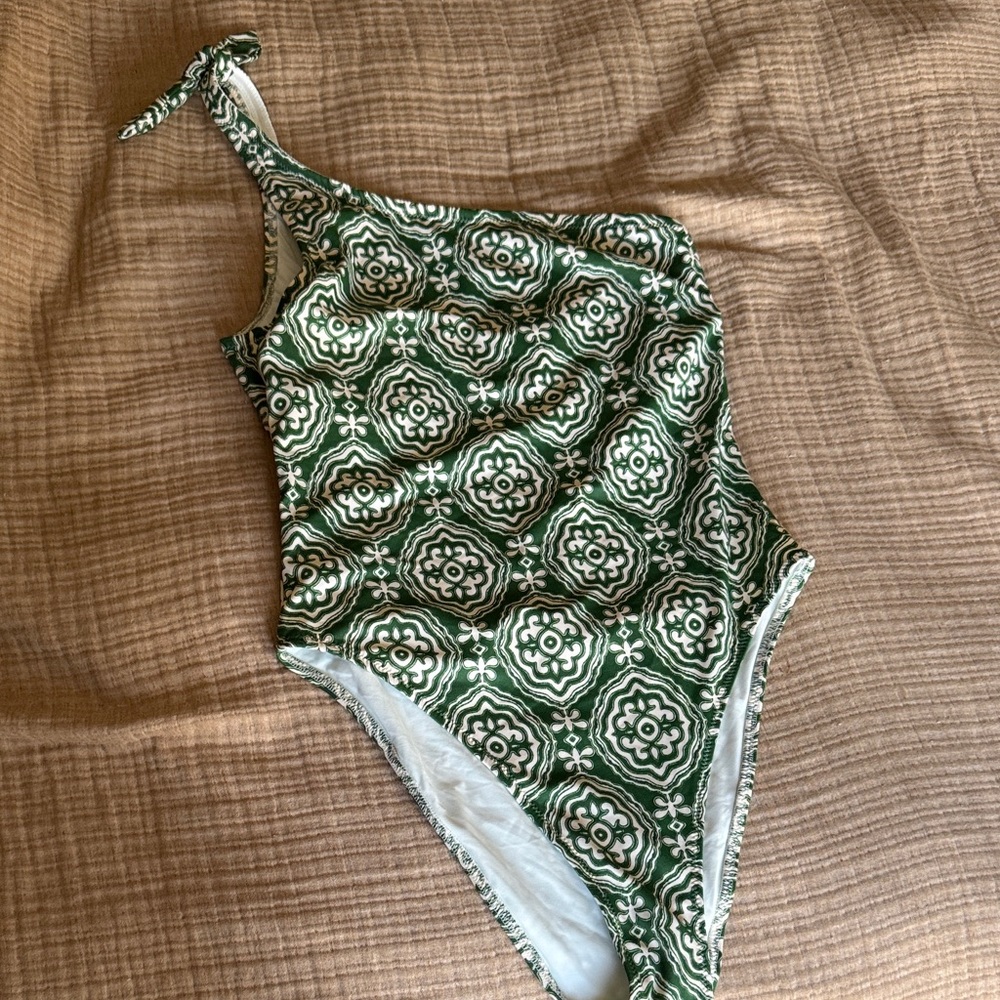 Lemlem Green and White Printed One-Piece Swimsuit